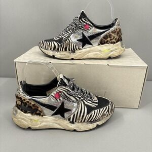 Golden Goose Mixed Animal Print Sneakers with Black Star and Silver Accents